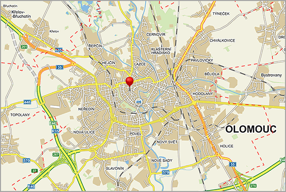 The city of Olomouc on the map