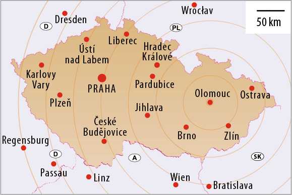 Město Olomouc a Česká republika na mapě